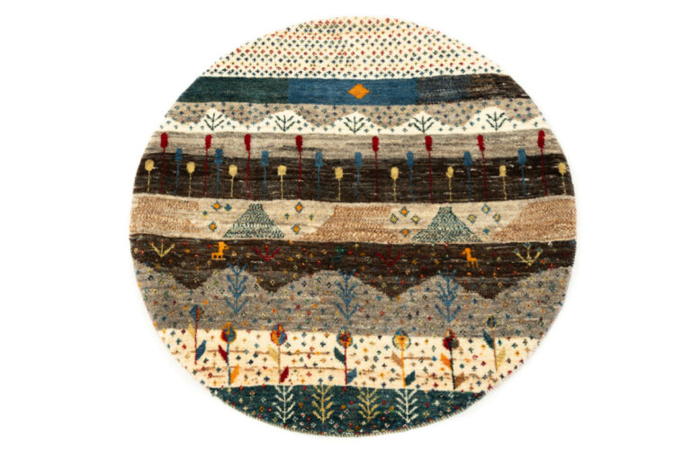 ゾランヴァリ　ギャッべ　手織り絨毯　サークル　丸　円形　風景　ランドスケープ