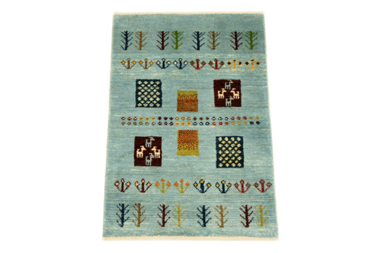 ゾランヴァリ　ギャッべ　手織り絨毯　ブルー　玄関マット