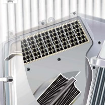 熱交換器１
湿気ローターからヒータの熱で押し出された高温多湿の空気を吹き出し口の送風と熱交換します。